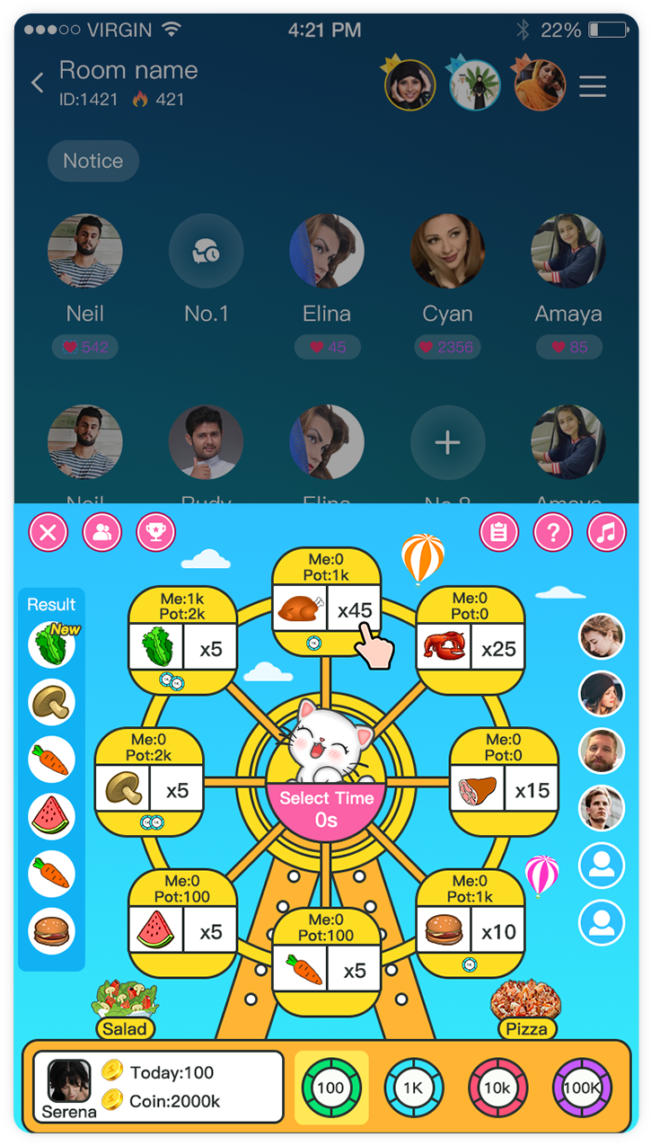 Voice room seat interface